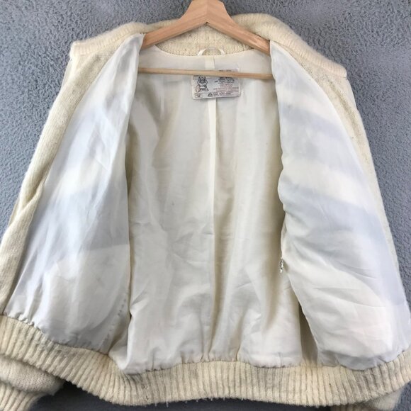 Vintage Hilda Ltd Full Zip Icelandic Ivory Wool Geometric Sweater Women’s M - Picture 5 of 15